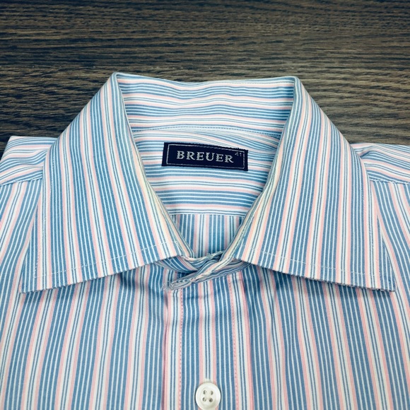 Breuer Blue & Pink Stripe French Cuff Shirt 16 - Picture 2 of 3